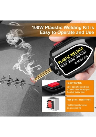 Trendooze 100w Plastik Kaynakçı, Sıcak Zımba Makinesi Araba Tampon Tamir Takımı, Pense, Bıçak, 200 Adet Flatouter İt
