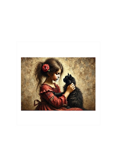 Kedi Seven Viktoryan Cocuk Art Mdf Tablo