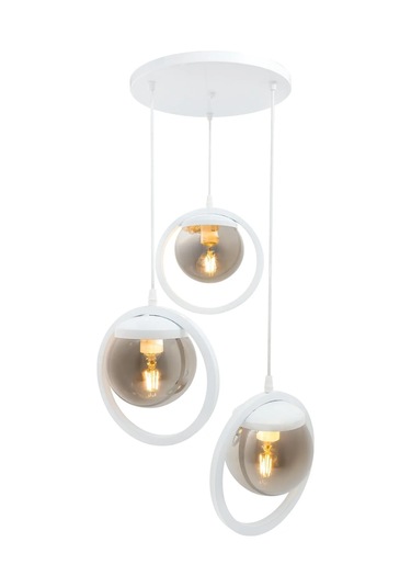 Halka 3 Lu Tepsi. Glop Füme Rengi Camlı Beyaz Avize. Salon, Mutfa Beyaz