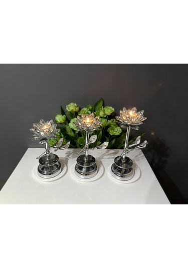 Elta Collection Kristal Taşlı Gold Şamdan 3 Lü Set Lüks Dekoratif Konsol Ve Masa Aksesuarı
