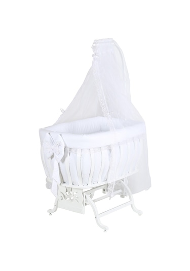 Setaymobilya Beşik, Fiyonklu Mdf Sallanan Beşik + Uyku Seti - Setay