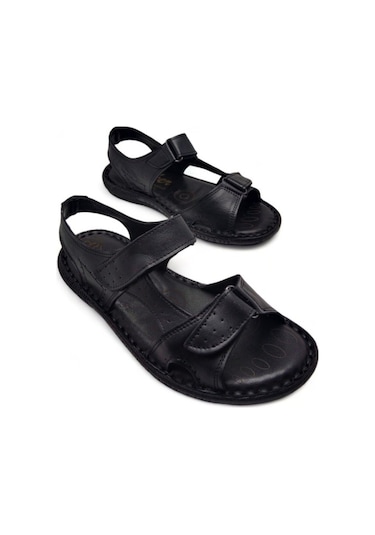 Magic Shoes Hakiki Deri Ortopedik Erkek Sandalet Siyah-yeni Siyah