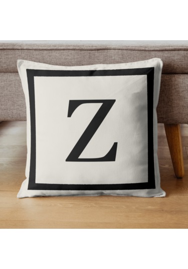 Harfli Kırlent Kılıfı - Z Harfi - Dekoratif Kırlent Kılıfı Krem