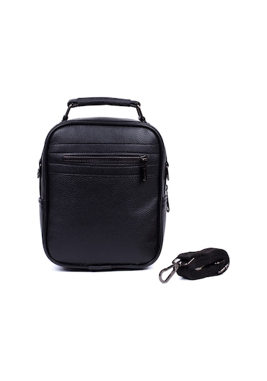 Tuldar Erkek Deri Ayarlanabilir Çapraz Omuz Askılı Günlük Omuz Ve El Çantası 19x22cm Tul132 Siyah - Kırmızı