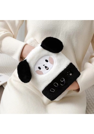 1l Sıcak Su Torbası Çift Eller Peluş Sevimli El Isıtıcı, Stil: Siyah Beyaz Köpek Yavrusu