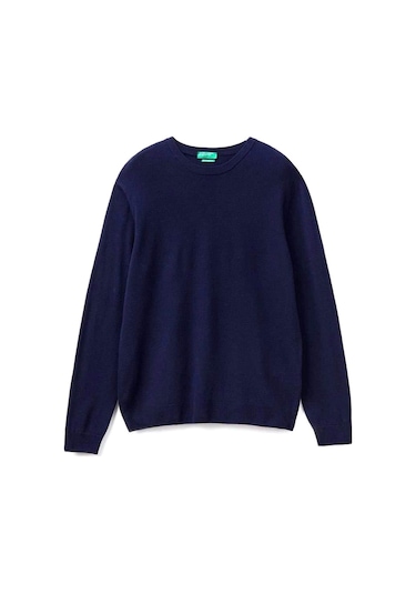 Benetton Erk Bisiklet Yaka Merino Kazak- Lacivert