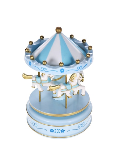 Mufunye Mavi Mekanik Müzik Kutusu - Çarkıfelek Desenli, Sürekli Döner Atlar Ve Güzeldi R Klasik Melodi Melodi Rastgele Mavi