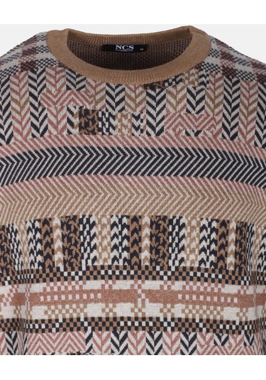 Erkek Triko Camel Bisiklet Yaka Desenli Slim Fit Pamuklu Kazak Ncs Jeans 3721-camel Camel