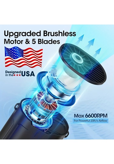 Boatshop1 2025 Aı Siyah Taşınabilir Fan 6600rpm 4 Hız Şarj Edilebilir 25 Saat Çalışma Bel Ve Boyun Fanı Kamp İş Yeri Açık Hava