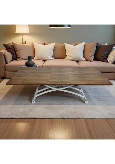 Ortadan Açılır Akıllı Masa Üst Mdf Ceviz Alt Ayak Beyaz