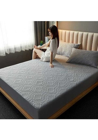 Novahub Grayscale Kapitone Kabartmalı Su Geçirmez Yatak Koruyucu Çarşaf, Yastık Kılıfı Yok, 80x200x30cm, Jms Mağazası Gri