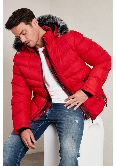 Buratti Slim Fit Suni Kürklü Peluş Astarlı Çıkarılabilir Kapüşonlu Şişme Erkek Mont 5761080 B Kırmızı Buratti Slim Fit Suni Kürklü Peluş Astarlı Çıkarılabilir Kapüşonlu Şişme Erkek Mont 5761080 B Kırmızı