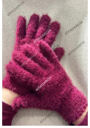 Peluş Uzun Eldiven Bordo