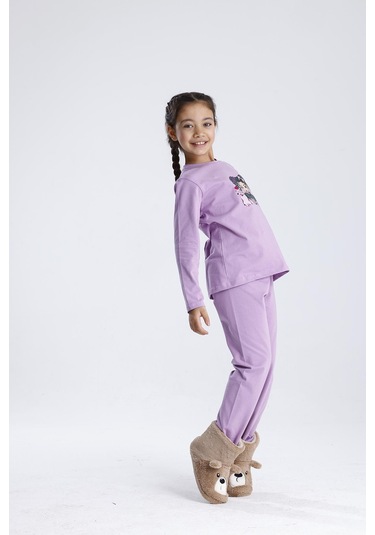 Baskılı Pijama Takımı Mor