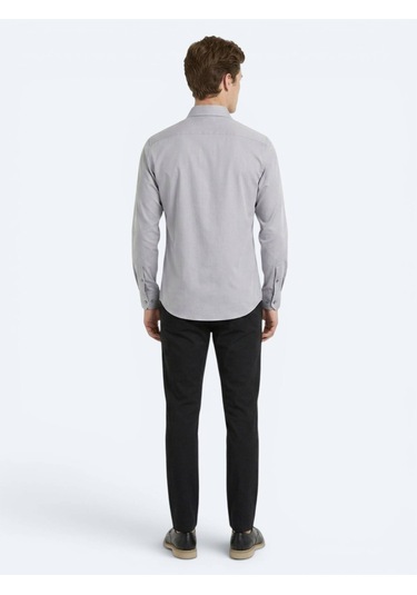 Kip Gri Regular Fit Uzun Dokuma Casual Pamuk Karışımlı Gömlek