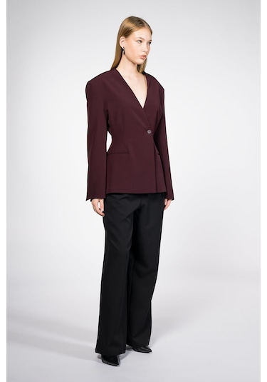 Thalure Kadın Bordo Yakasız Blazer