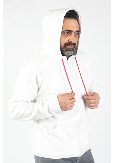 Erkek Kapüşonlu Polar Beyaz