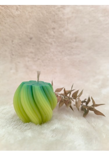 Dalga Desenli Dekoratif Mum, Tek Renk Yeşil