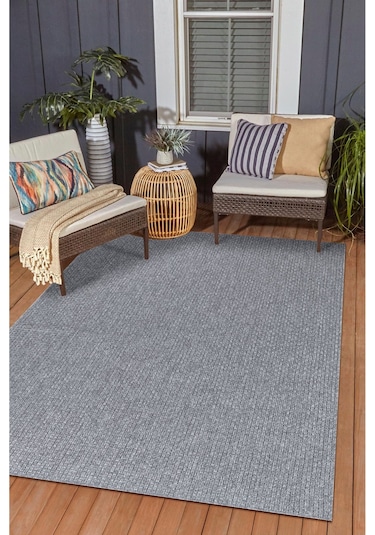 Natura Premium Kalite Kaymaz Tabanlı Doğal Yıkanabilir Kilim Oturma Odası Balkon Bahçe Mutfak Kilim Bk102-a.gri 120x180