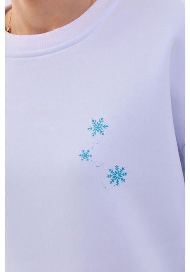 Kallima Oversize Baskılı İçi Polarlı Beyaz Kadın Sweatshirt Beyaz