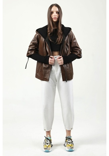 Dericlub Yb-2162 Gerçek Deri Kadın Kaban Camel