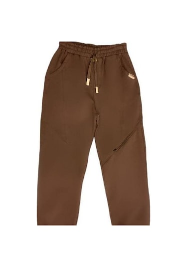 Erkek Çocuk Pamuklu Beli Lastikli Eşofman Alt-15127 Kahverengi