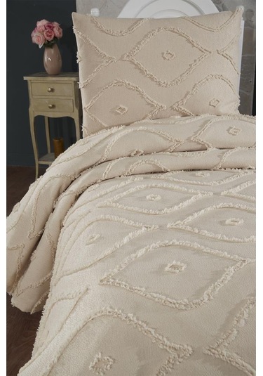 Çeyiz Diyarı Pirot 2 Parça Tek Kişilik Pike Takımı Bej Bej