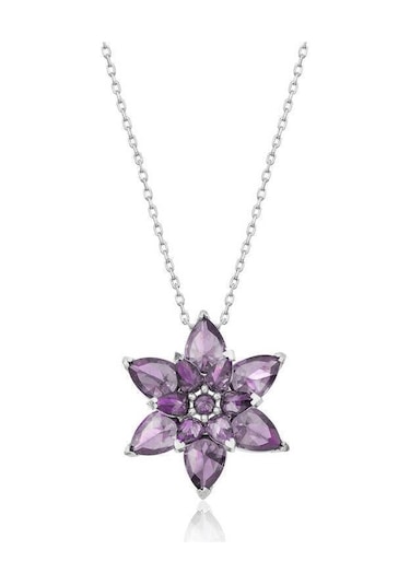 Hk Gümüş Kadın Kolye Mor Lotus Çiçeği Gümüş Takı Hediyelik Ürünler-203978 Çok Renkli