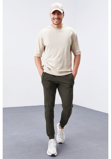 Tommy Life Haki Fermuar Cepli Dar Kalıp Jogger Erkek Eşofman Alt - 84343 Haki