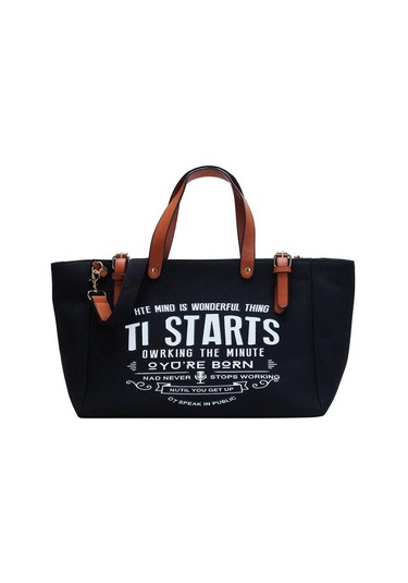 Siyah Yogodlns Kadın Tote Çanta Moda Mektup Büyük Kapasiteli Kanvas Omuz Çantası Rahat Büyük Çanta Siyah