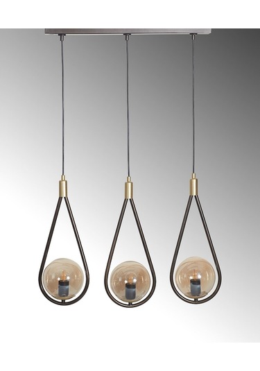 Luzarana Siena 3 Lü Sarı-Eskitme Metal Gövde Bal Rengi Camlı Tasarım... Çok Renkli