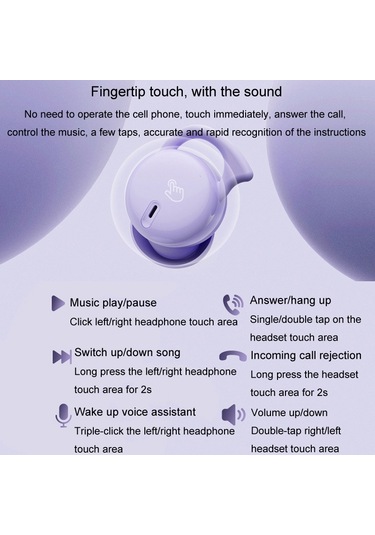 Q26 Bluetooth 5.3 Uyku Mini Kablosuz Bluetooth Kulaklık Görünmez Rahat Gürültü Önleyici Kulaklık Mor