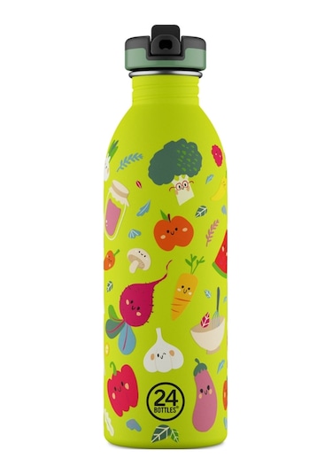Kids Bottle Veggie Friends Pipetli Paslanmaz Çelik Çocuk Su Matarası 500 Ml Sarı