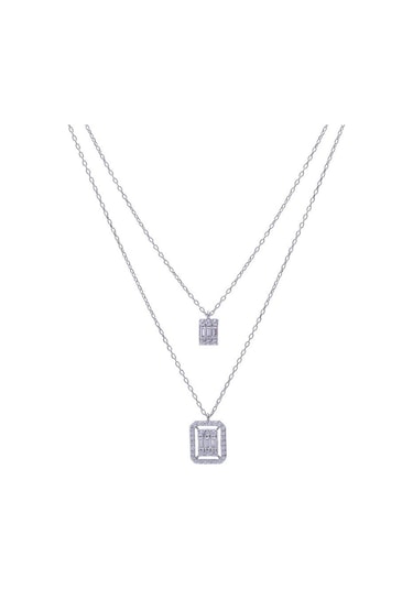 Nagıss Baget Taşlı 925 Ayar Gümüş İkili Kadın Kolye