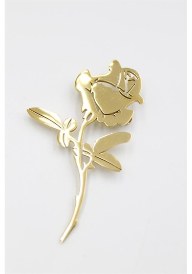 Çelik Gül Broş - Altın Gümüş Rengi