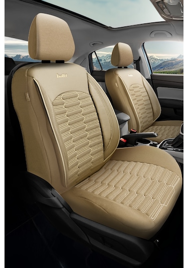 Bej - Bej Butti Libro Serisi Premium Oto Koltuk Kılıfı Destekli, Ön Arka Tam Set, Aırbag Uyumlu