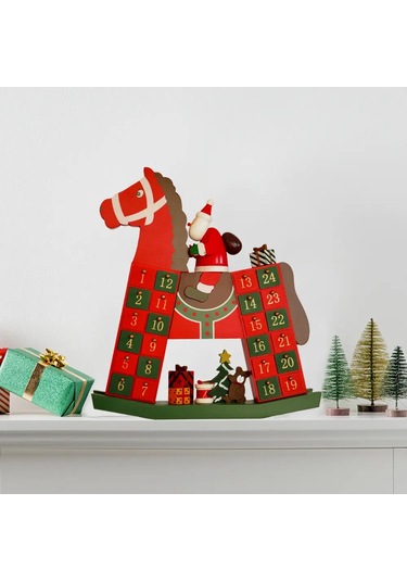 Ahşap Yılbaşı Süpriz Takvimi - Atlı Noel Baba Standart