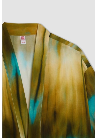 DeFacto Desenli Pamuklu Kimono-Fall in Love D0453AX24SMKH452 Haki