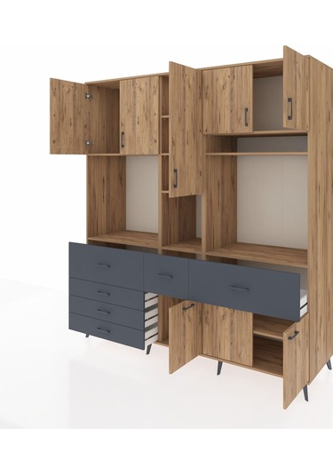 Kronos Dolap 10 Raflı 6 Çekmeceli 8 Kapaklı 220x59x243 Çam-çam/antrasit Atlas Çam/antrasıt