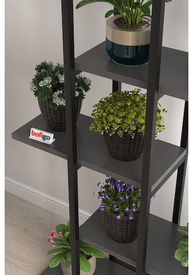 Bofigo 5 Raflı Çiçeklik Rafı Saksılık Standı Dekoratif Aksesuar Rafı Saksılık Papatya Antrasit Antrasit