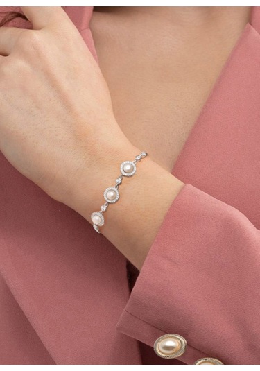 Brezza Lusso Jewelry 925 Ayar Gümüş Special Luxury Pearl Kadın Asansör Kilitli Bileklik