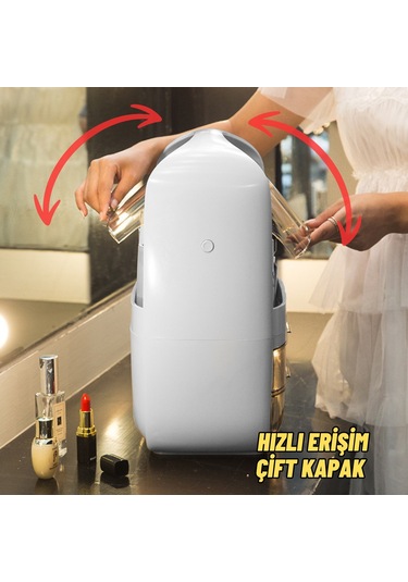 Makyaj Organizer Kozmetik, Fırça Ve Takı Düzenleyici Çok Amaçlı Masaüstü Makyaj Kutusu Bej