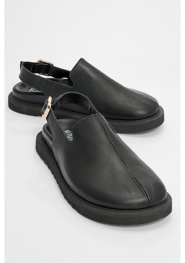 Laby Siyah Cilt Hakiki Deri Kadın Sandalet Siyah Deri