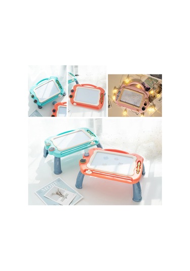 Hombey Çocuklar İçin Mıknatıslı Boyama Tahtası, 4 Renkli Alan, Silgi Ve Damgalar, Katlanabilir Ayaklı, Plastik Materyal, 1-3 Yaş Arası Mavi