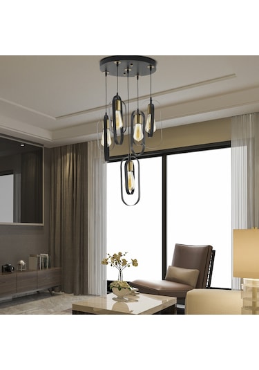 Koza 5Li Yuvarlak Siyah Modern Genç Odası Mutfak Retro Salon Sarkıt Avize