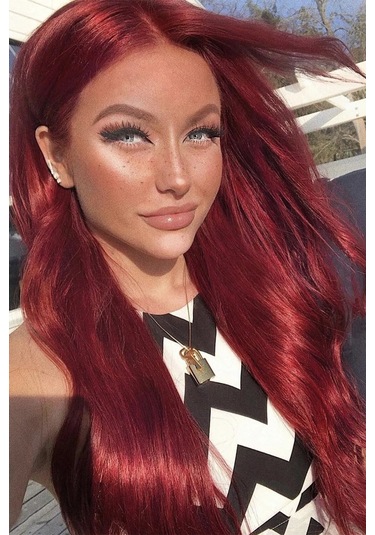 Caş Dekorasyon Isıya Dayanıklı Yarımay Çıt Çıt Saç - 39 - Şarap Kızıl - Dalgalı - 60 Cm - 110 Gr