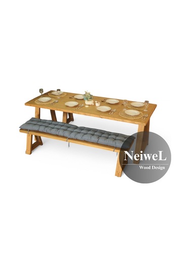 Neiwel Dore Doğal Ahşap Banklı Mutfak Ve Yemek Masası Takımı-120-300 Takım Açık Ceviz