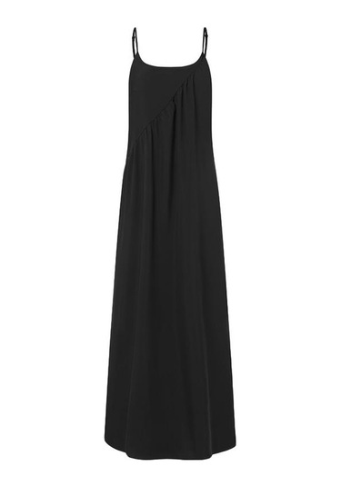 Siyah Vonda Yaz Kadın Moda Baskı Askı Tatil Uzun Elbise Kolsuz Bohemia Plaj Geniş Bacak Rahat Gevşek Maxi Elbiseler Artı Boyutu Vestidos Siyah