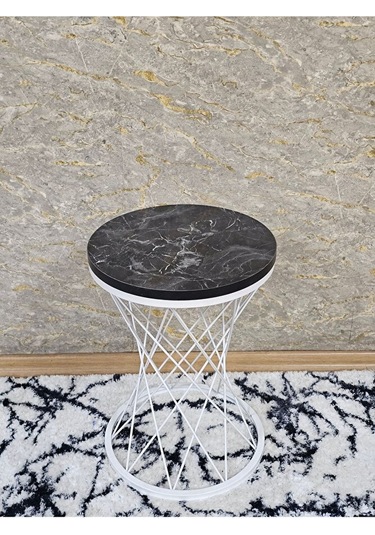 Beyaz Boyalı Pota Sehpa - Sehpa - Ahşap Sehpa - Metal Sehpa - Sun Tabla4