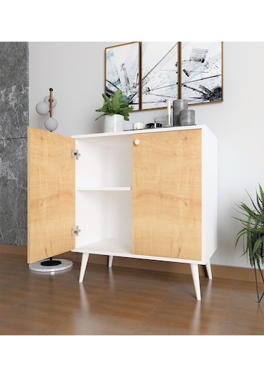 Floradesign Novo Çok Amaçlı Dolap / Kapaklı Raflı Dolap /meşe - Beyaz Meşe - Beyaz